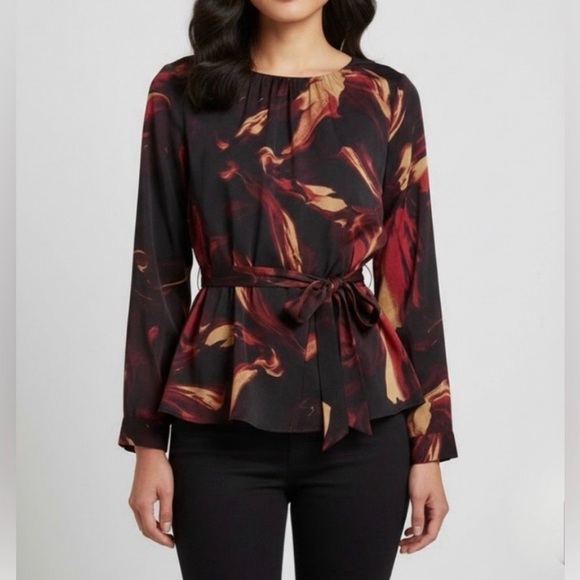 Donna Karan Tops - Donna Karan Black and Red Blouse with Tie Front